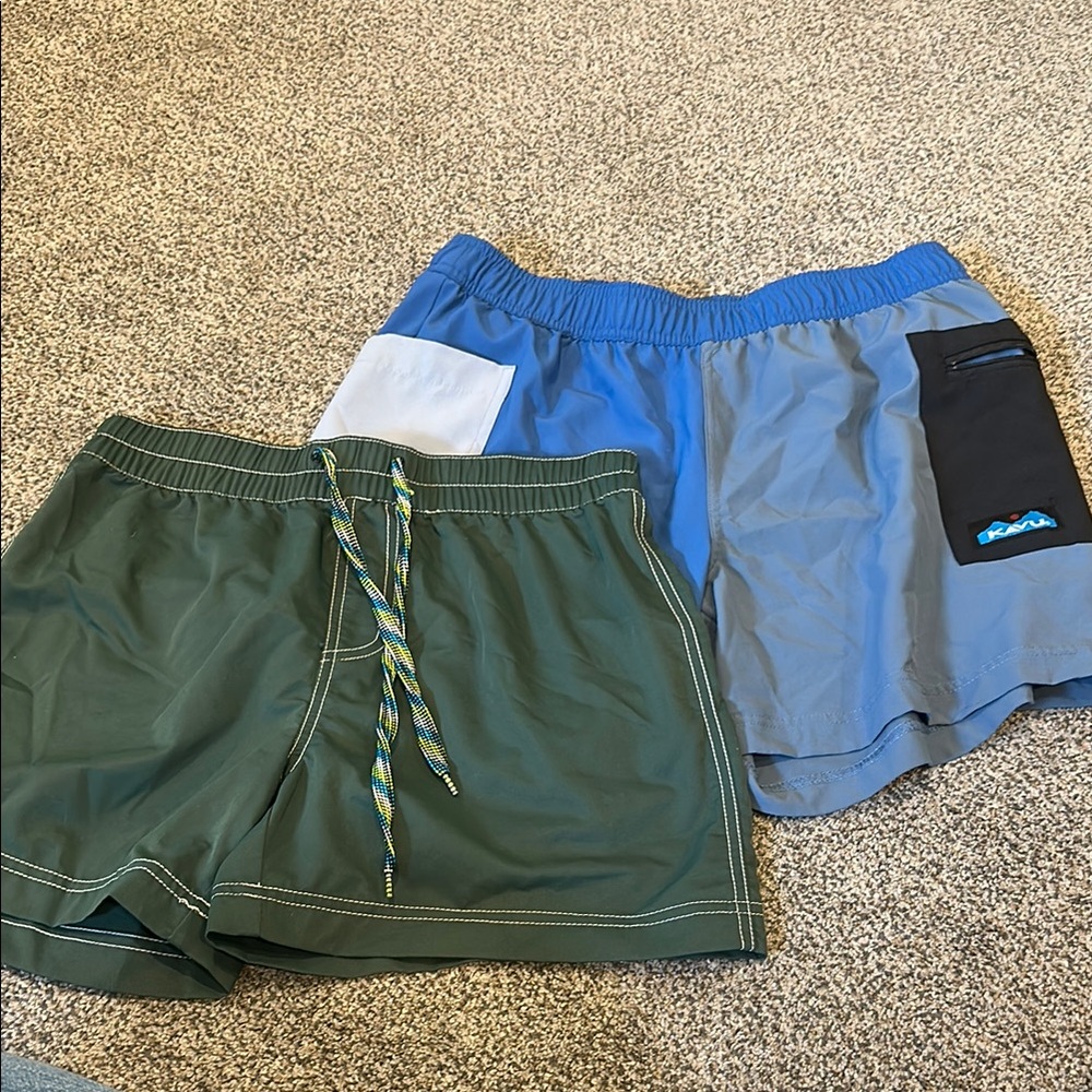Kavu Dual Pack Athletic Shorts in Green and Blue